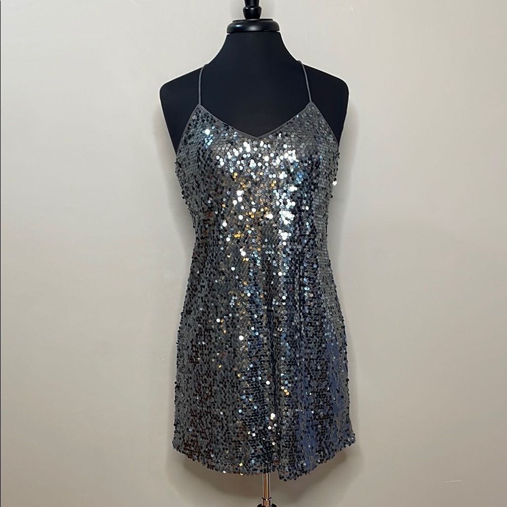 Express Silver/Gray Sequin Embellished Mini Dress Size SP